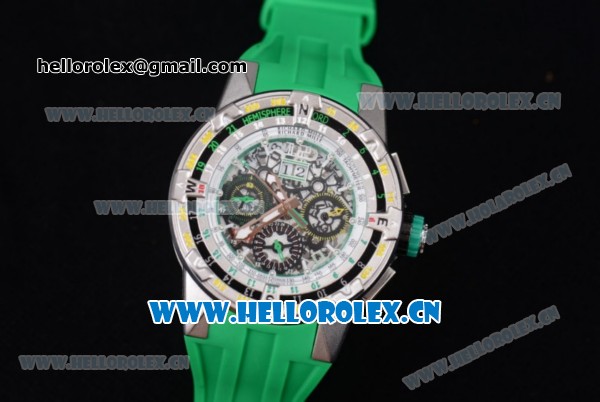 Richard Mille RM60-01 Asia Automatic Steel Case with Skeleton Dial Green Rubber Strap and Stick/Arabic Numeral Markers - Click Image to Close